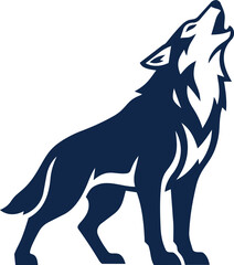 Minimalist navy blue wolf mascot howling at the sky, vector illustration © Cloud