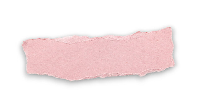 Pink torn paper strip with rough deckle edges isolated on transparent background