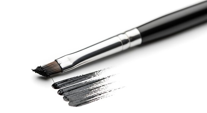 Precise eyebrow brush with black cosmetic product