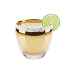 3d rendered golden margarita glass with lime isolated on transparent background