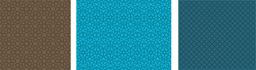 Brown blue and dark blue geometric patterns on white background