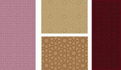 Collection of four different colored patterned squares with geometric designs