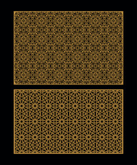 golden ornate geometric patterns on black background