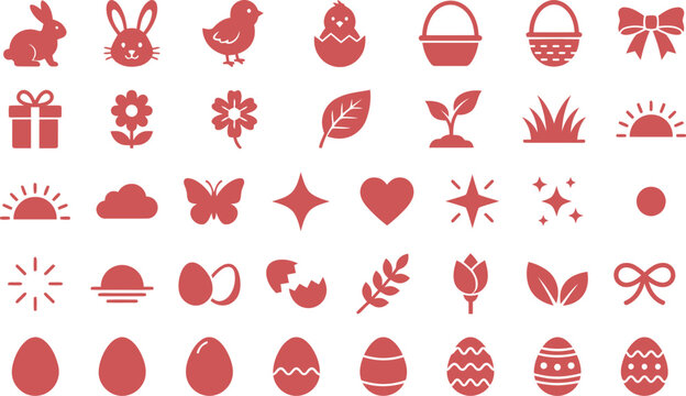 Collection of Easterthemed icons and symbols in a vibrant red hue.
