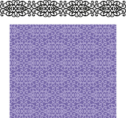 Purple damask pattern with black ornate border design on white background