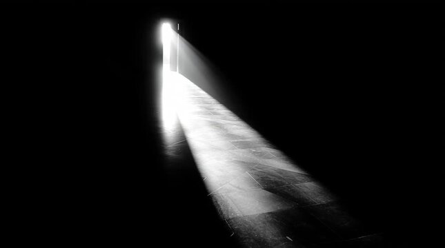 Central subject emerging from deep darkness under sudden hard light, with edges barely visible, creating a stark, high-contrast scene focused on isolation, revelation, and dramatic visual tension.
