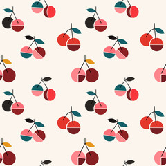Modern Minimal Cherry Pattern with Geometric Fruit Shapes