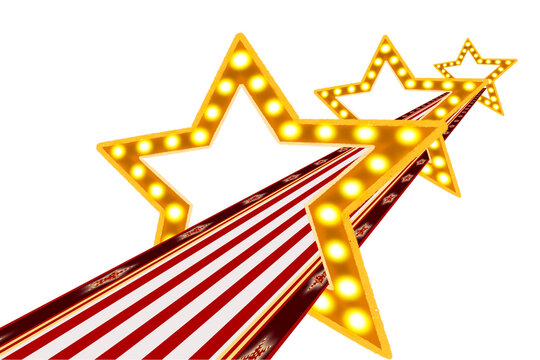 gold star vintage, show, event, neon light sign circus, show, performance hand-drawn on a transparent background.
