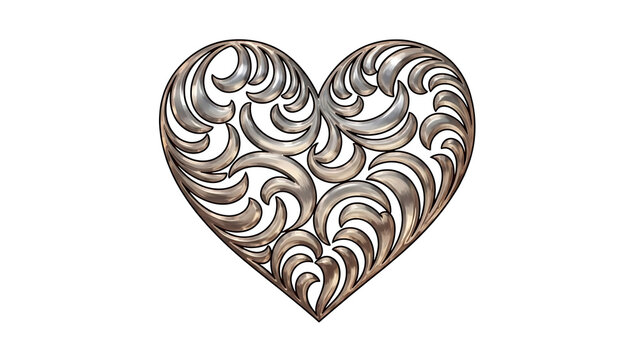 Intricate swirl pattern heart shape isolated on a transparent background
