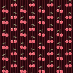 Seamless Cherry Pattern Background Striped Design