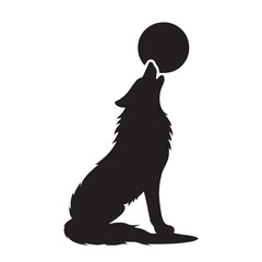 Obraz premium Wolf silhouette sitting and howling at moon illustration