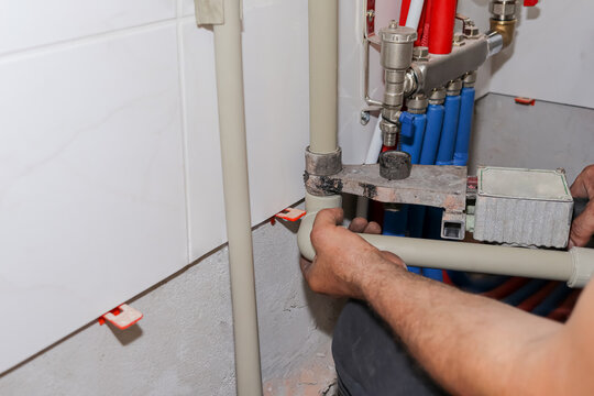 installation of a water heating system in a boiler room. Heating system renovation, replacement of polypropylene pipes