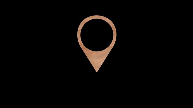 Minimalist brown location pin animation on black background, ideal for travel vlogs, navigation app promos, and digital map destination markers in professional videos.
