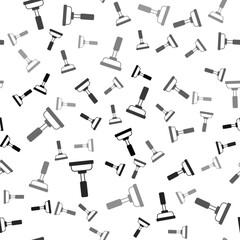 Obraz premium Black Rubber plunger with wooden handle for pipe cleaning icon isolated seamless pattern on white background. Toilet plunger. Vector