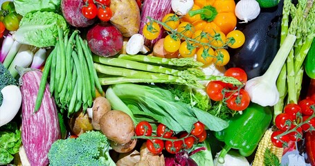 Kitchen Prep Scene, Vegetables Ready At Work Station, Close View Of Colorful Vegetable Ingredients...