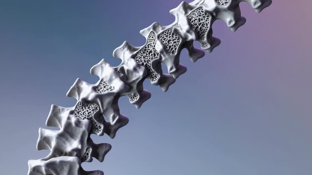 The image showcases a detailed view of a human spine, emphasizing the intricate structure of the vertebrae. The spine appears to have a unique design with visible patterns on the vertebrae.