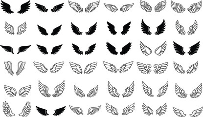 Collection of diverse wing illustrations, from simple to ornate, for creative projects