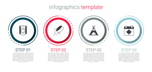 Set Pennant flag of Canada, Hockey puck, Indian teepee or wigwam and day with maple leaf. Business infographic template. Vector © Kostiantyn