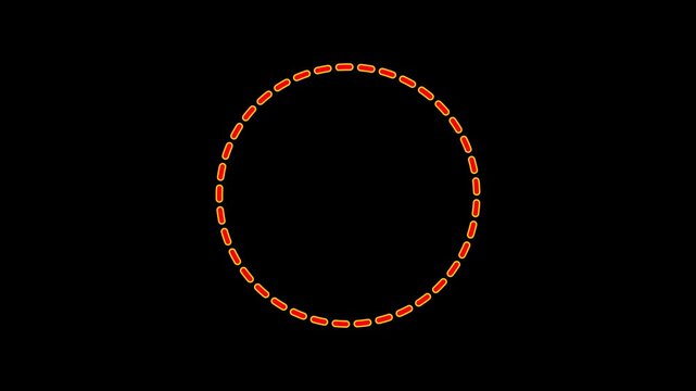 Minimalist orange dashed circle animation on black background, perfect for UI loading indicators, tech interfaces, focal points, and modern motion graphic transitions.
