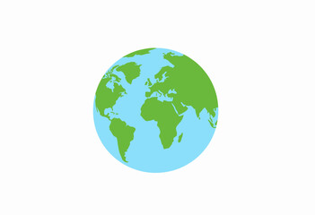 Illustration of the Earth highlighting continents and oceans on a flat white background, emphasizing geographical and environmental awareness and global connectivity