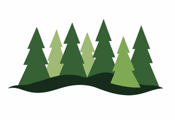 Fototapeta premium Minimalistic Illustration of a Scenic Evergreen Forest with Stylized Geometric Trees in Various Shades of Green and a Wave-Shaped Ground