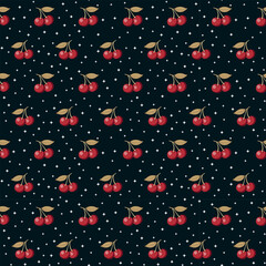 Seamless Cherry Fruit Pattern with Sparkle Background