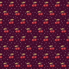 Seamless Cherry Fruit Pattern with Sparkle Background