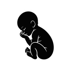 A minimalist design features the silhouette of a sleeping baby