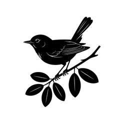 Obraz premium A simple black silhouette of a bird perched on a branch with leaves