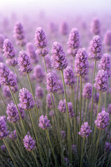 Obraz premium Purple lavender blossoms in soft sunlight.