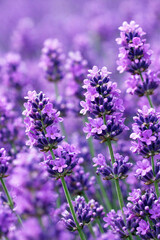 Obraz premium Lavender flowers blooming in summer field.
