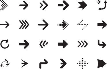 Set of black arrow icons for navigation interface and cursor pointers