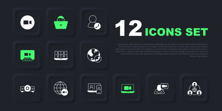 Set Video chat conference, Meeting, Freelancer and icon. Vector
