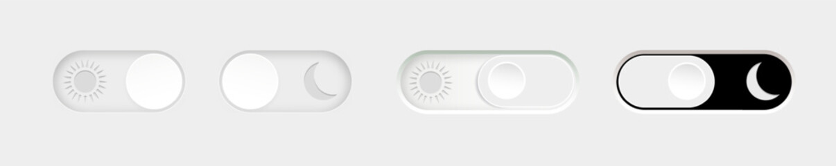 Day and night mode. Dark mode and light mode. Modern button set. Material design switch button. Vector