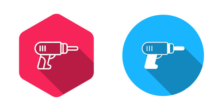 Filled and outline Electric drill machine icon isolated with long shadow background. Repair tool. Vector