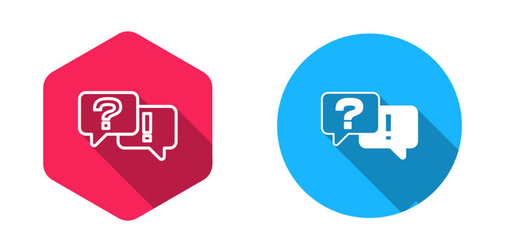 Filled and outline Speech bubbles with Question and Answer icon isolated with long shadow background. Q and A symbol. FAQ sign. Chat speech bubble and chart. Vector