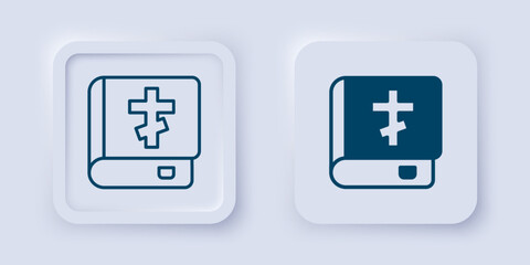 Filled and outline Holy bible book icon isolated on grey background. Square button. Vector