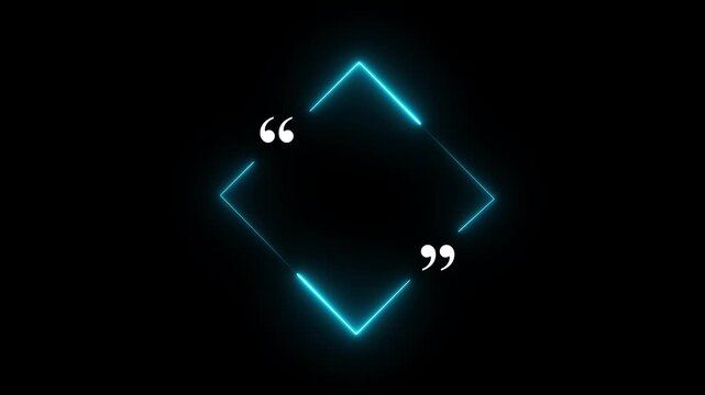 Glowing Red Octagonal Shape with Double Quotation Marks and neon line animation on Black Background
