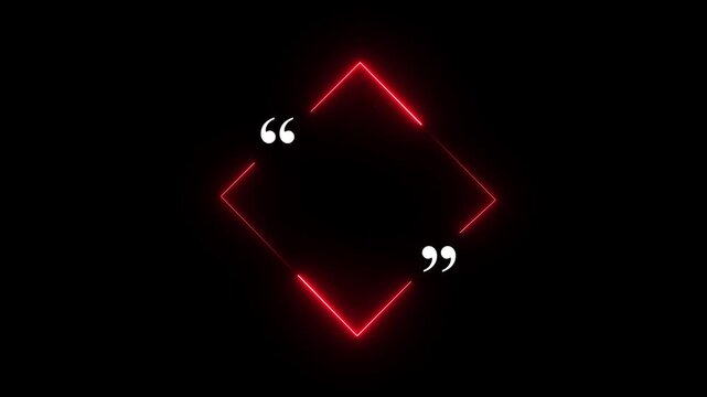 Glowing Red Octagonal Shape with Double Quotation Marks and neon line animation on Black Background