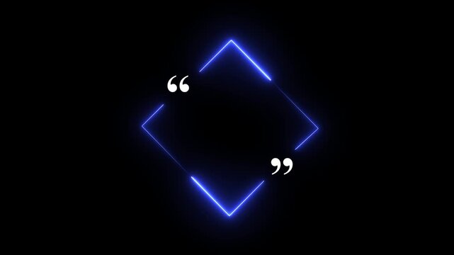 Glowing Red Octagonal Shape with Double Quotation Marks and neon line animation on Black Background