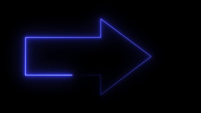 Right purple arrow globe neon icon on black background. road signs direction arrow. neon glow animation