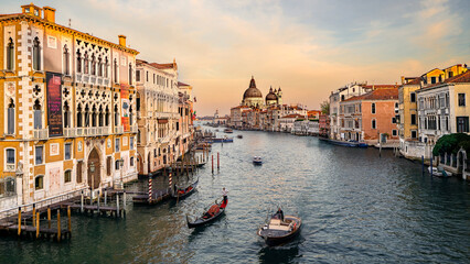 Sunset in Venice, view of Grand Canal and Basilica Santa Maria della Salute from Bridge Ponte dell'Accademia, Italy © Tomas Drahos