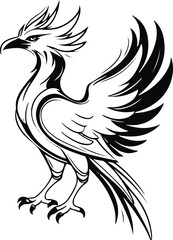 Fototapeta premium Digital phoenix bird with futuristic style, bold black thick outline only, minimal NFT inspired illustration 1