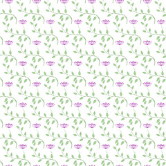 Fototapeta premium Seamless floral vine pattern with soft purple blossoms and green leaves. Elegant botanical design perfect for textiles, wallpaper, stationery, and decor.