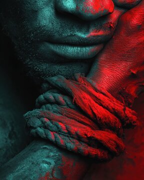 Concept art for World Day Against Human Trafficking showing a man with hands tied, human rights violation awareness