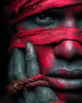 Concept art for World Day Against Human Trafficking showing a man with hands tied, human rights violation awareness