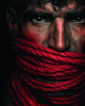 Concept art for World Day Against Human Trafficking showing a man with hands tied, human rights violation awareness