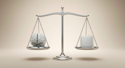 silver scales of justice balancing a human brain and a computer microchip representing artificial intelligence ethics machine learning comparison and the future of human mind