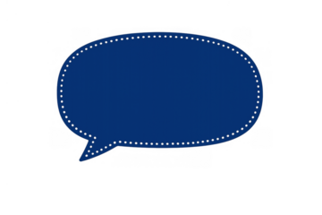 Blue speech bubble with dotted border symbolizing communication, conversation, and dialogue on transparent background