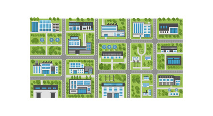 Aerial view of a suburban neighborhood with houses and gardens.